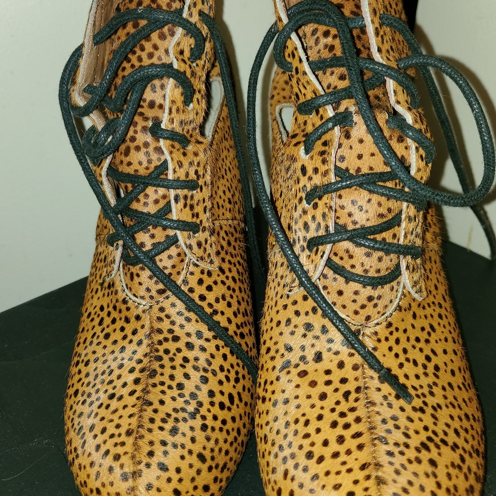 Vero Cuoio Leopard Print Pony Hair Wedge Bootie